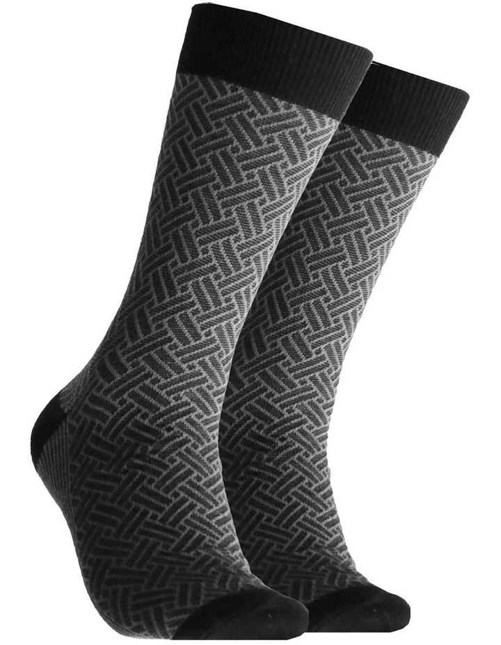 Textured Diamond Cotton Socks in Grey image 1