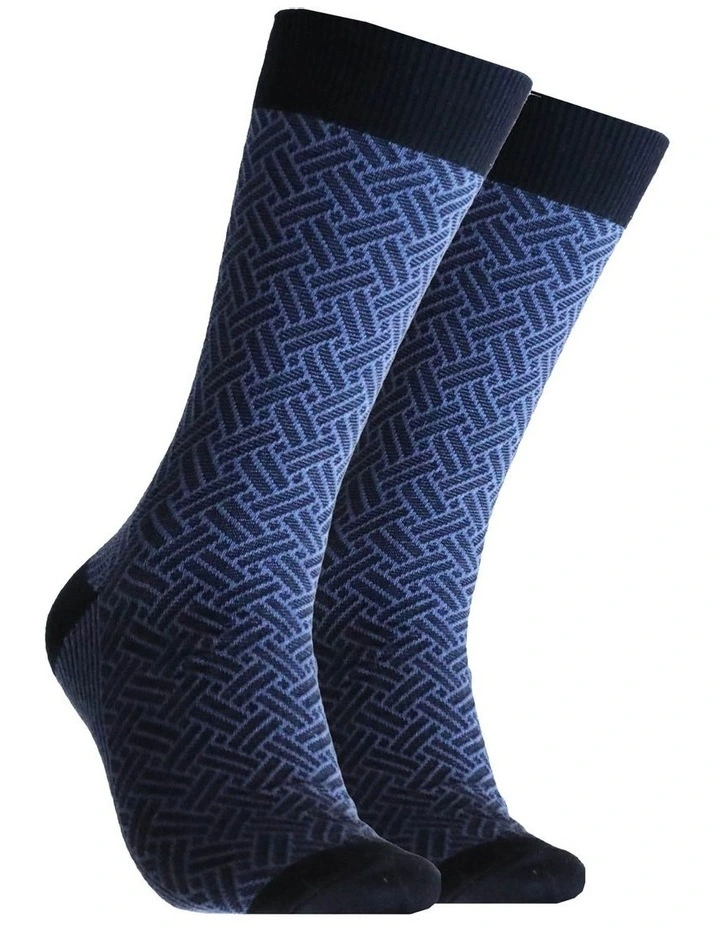 Textured Diamond Cotton Socks in Blue image 1