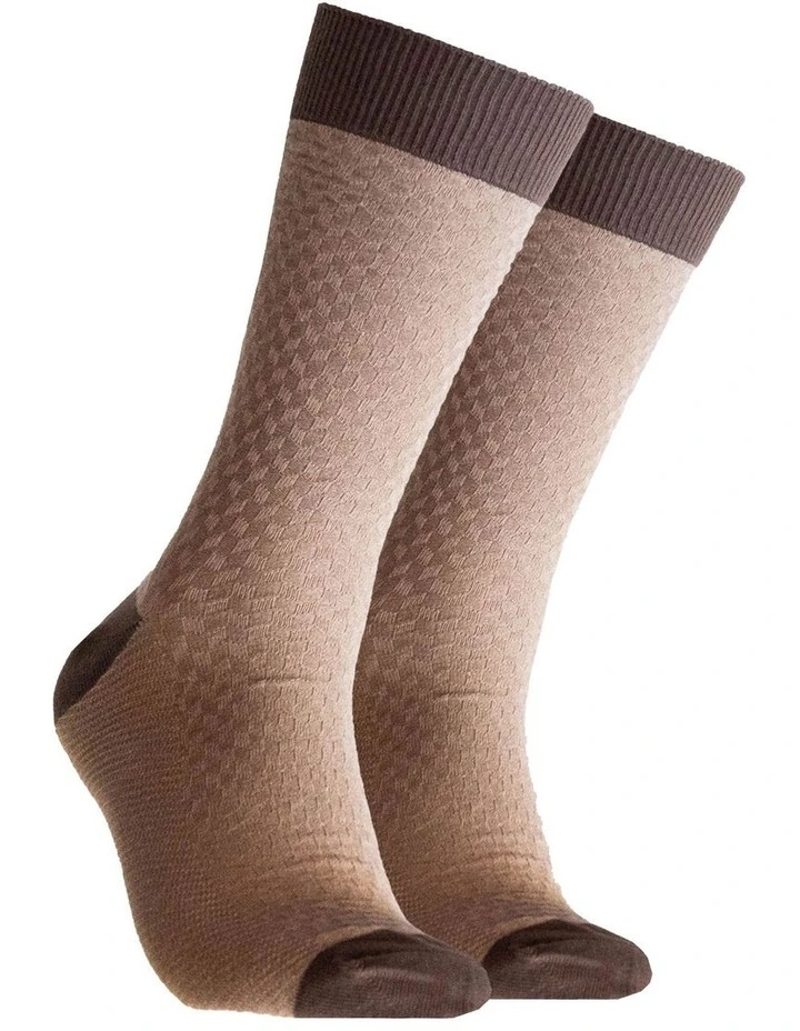 Textured Diamond Cotton Socks in Brown image 1