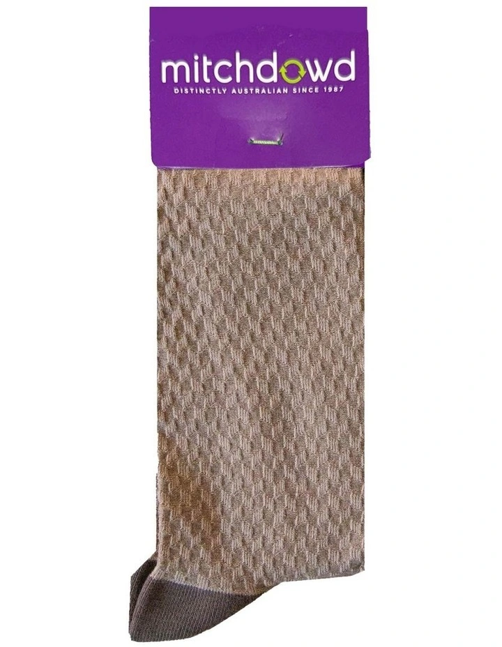 Textured Diamond Cotton Socks in Brown image 2