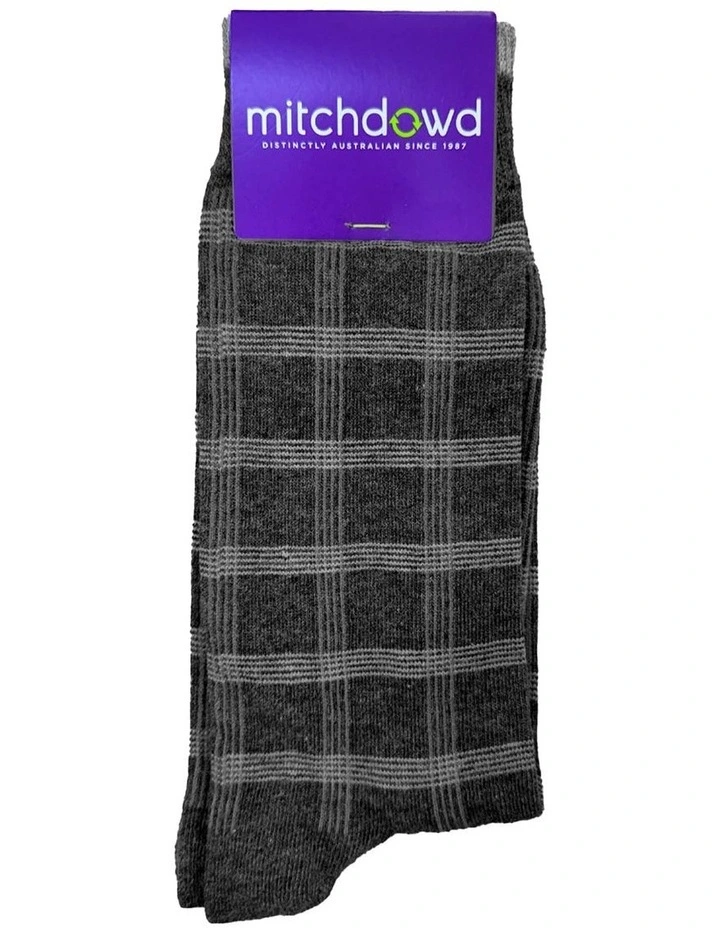 Textured Grid Cotton Dress Socks in Grey image 2