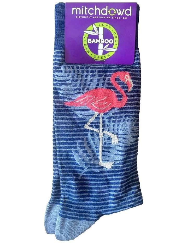 Flamingo Stripe Bamboo Socks in Blue image 2
