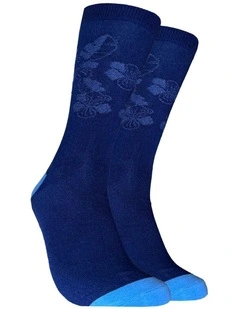 Tropical Flower Cotton Socks in Blue