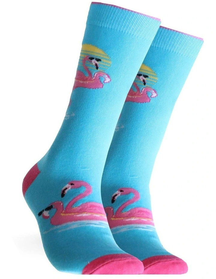 Cool Flamingo Cotton Socks in Blue image 1