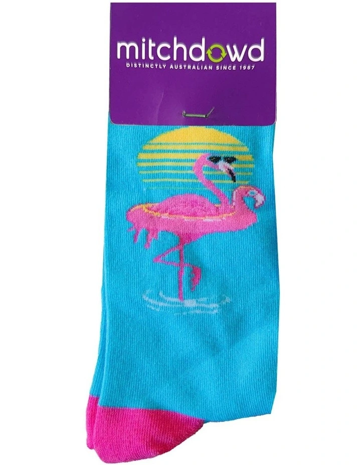 Cool Flamingo Cotton Socks in Blue image 2