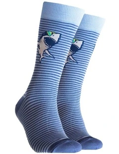 Shark Stripe Bamboo Socks in Blue