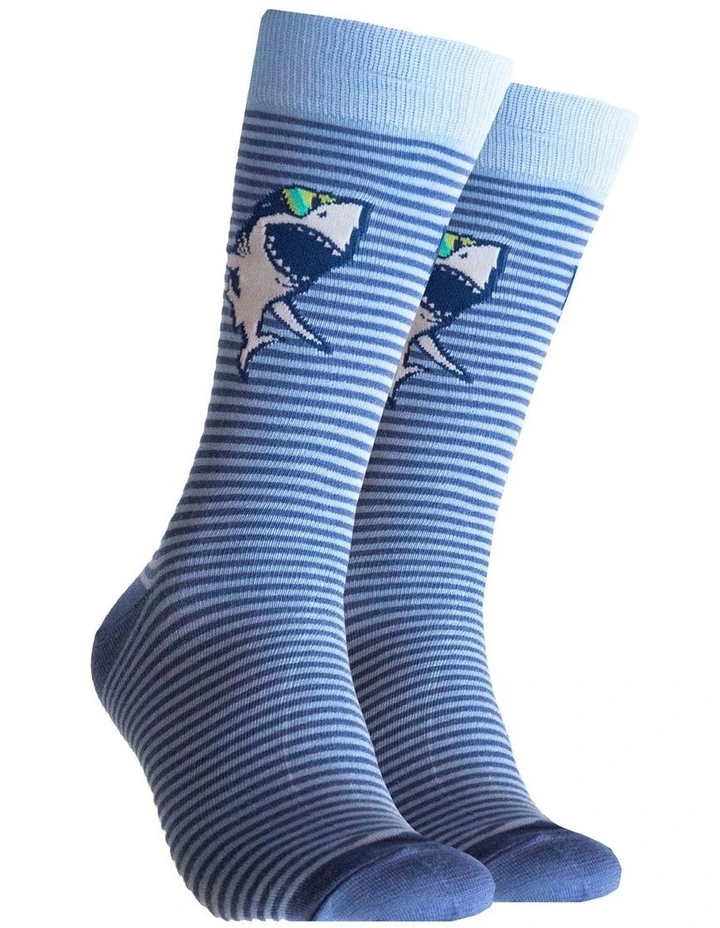 Shark Stripe Bamboo Socks in Blue image 1