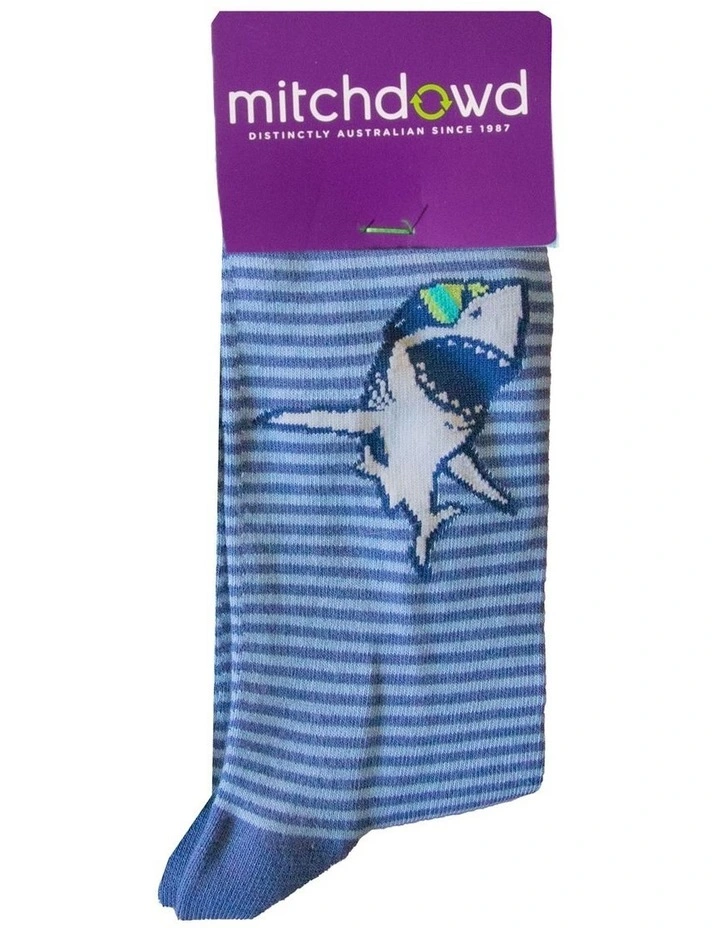 Shark Stripe Bamboo Socks in Blue image 2