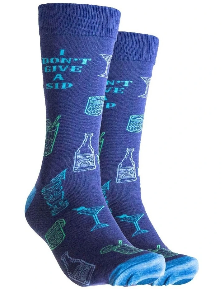 I Don't Give A Sip Bamboo Socks in Blue image 1