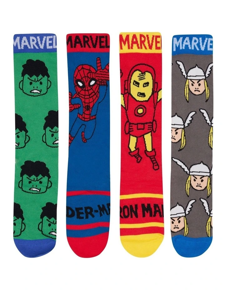 Mens Marvel Comics Crew Socks Box 4 Pack in Assorted 01 image 1