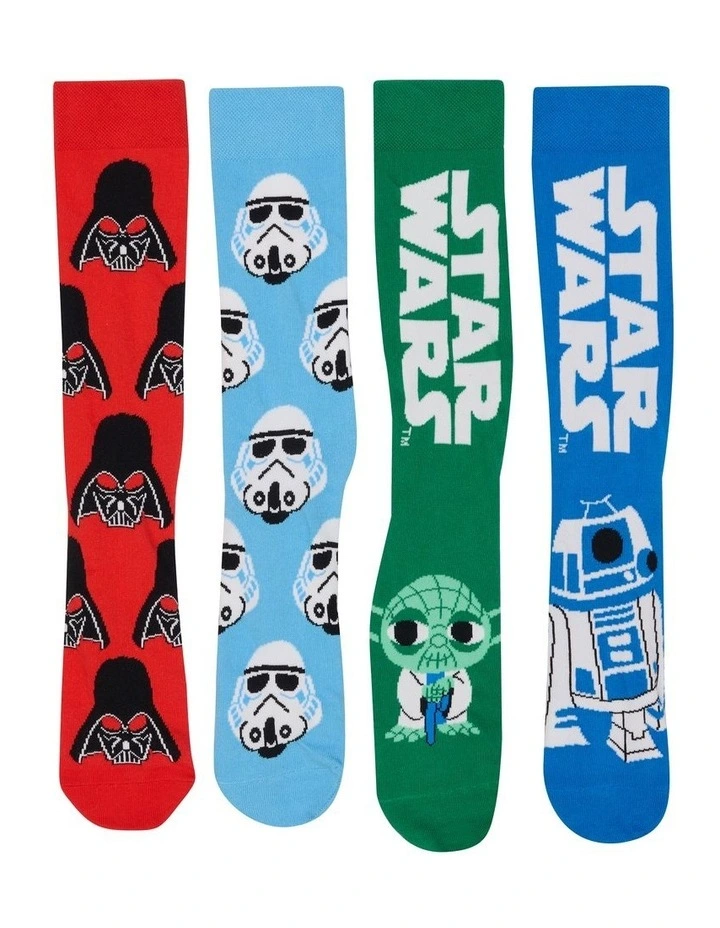 Mens Star Wars Crew Socks Box 4 Pack in Assorted 03 image 1