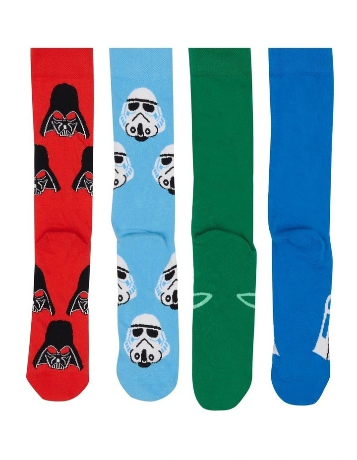 Mens Star Wars Crew Socks Box 4 Pack in Assorted 03 image 3