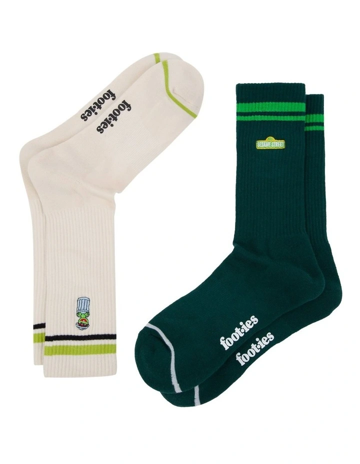 Oscar The Grouch Sneaker Socks 2 Pack in Multi image 1