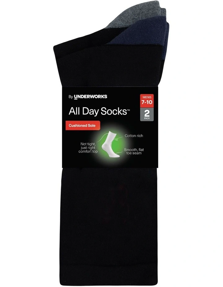 Men's Heel and Toe Cushioned Cotton Crew 2 Pack in Blue and Grey image 2