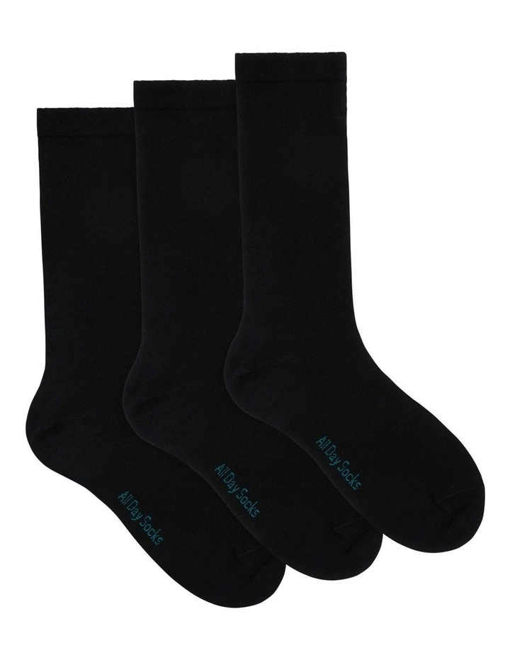 Mens Premium Fine Plain Cotton Crew 3 Pack, Black image 1