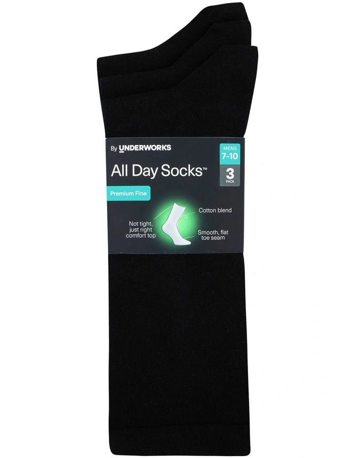 Mens Premium Fine Plain Cotton Crew 3 Pack, Black image 2