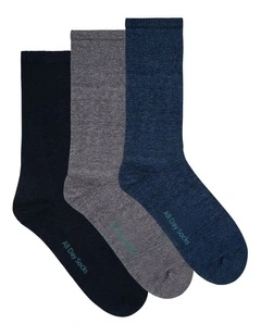 Mens Premium Fine Cotton Plain Marle Crew 3 Pack, Navy