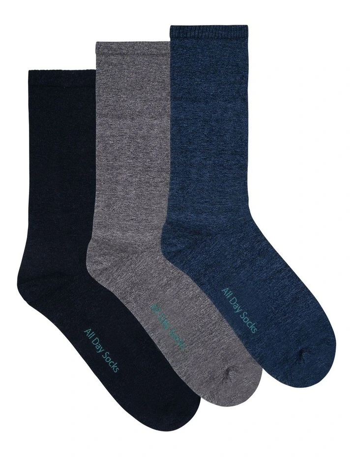 Mens Premium Fine Cotton Plain Marle Crew 3 Pack, Navy image 1