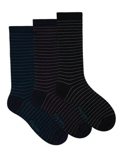 Mens Premium Fine Pattern Cotton Crew 3 Pack, Grey Stripes
