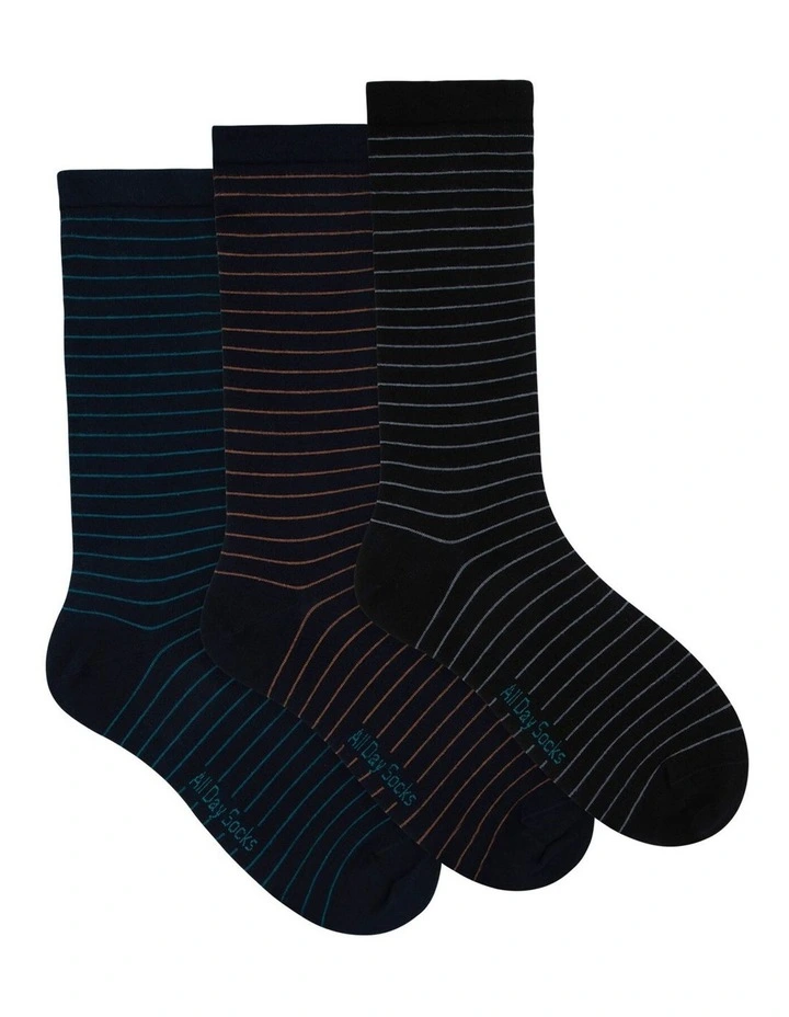 Mens Premium Fine Pattern Cotton Crew 3 Pack, Grey Stripes image 1