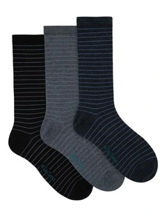 Mens Premium Fine Pattern Cotton Crew 3 Pack, Black Stripes
