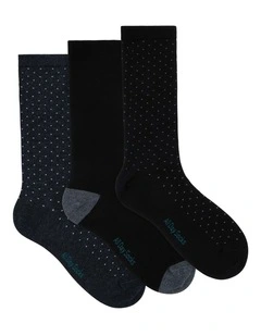 Mens Premium Fine Pattern Cotton Crew 3 Pack, Black Pin spot