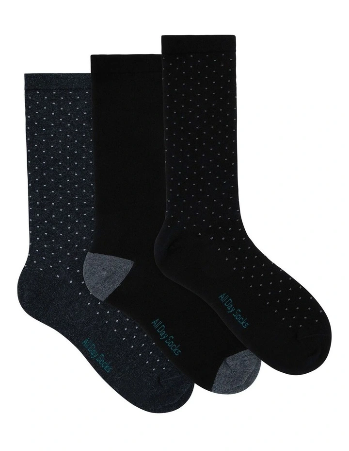 Mens Premium Fine Pattern Cotton Crew 3 Pack, Black Pin spot image 1