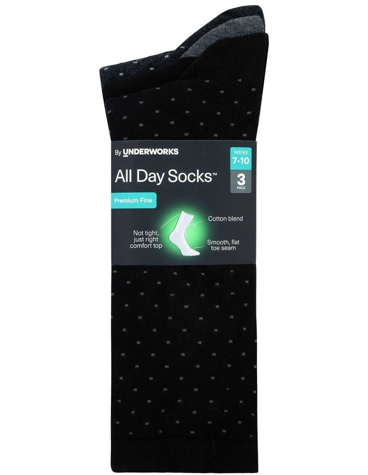 Mens Premium Fine Pattern Cotton Crew 3 Pack, Black Pin spot image 2
