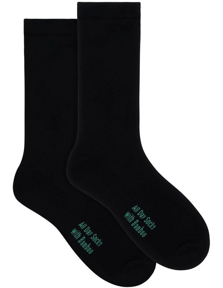Mens Bamboo Viscose Cushioned Crew 2 Pack, Black image 1