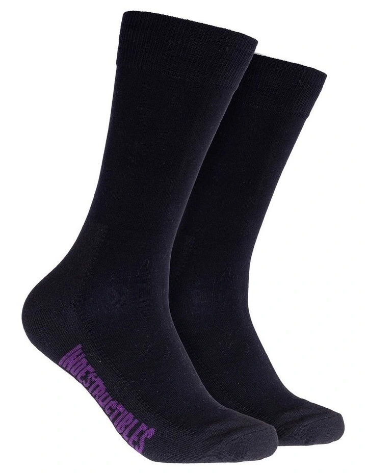 Plain Cotton Indestructibles Crew Socks 2 Pack in Black image 1