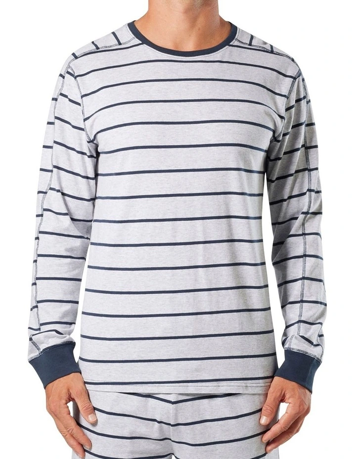 Broad Stripe Cotton Long Sleeve Sleep Tee in Grey Marle image 1