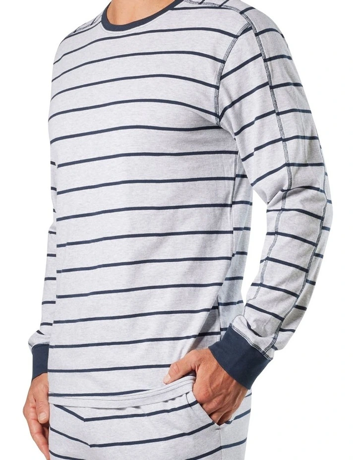 Broad Stripe Cotton Long Sleeve Sleep Tee in Grey Marle image 2