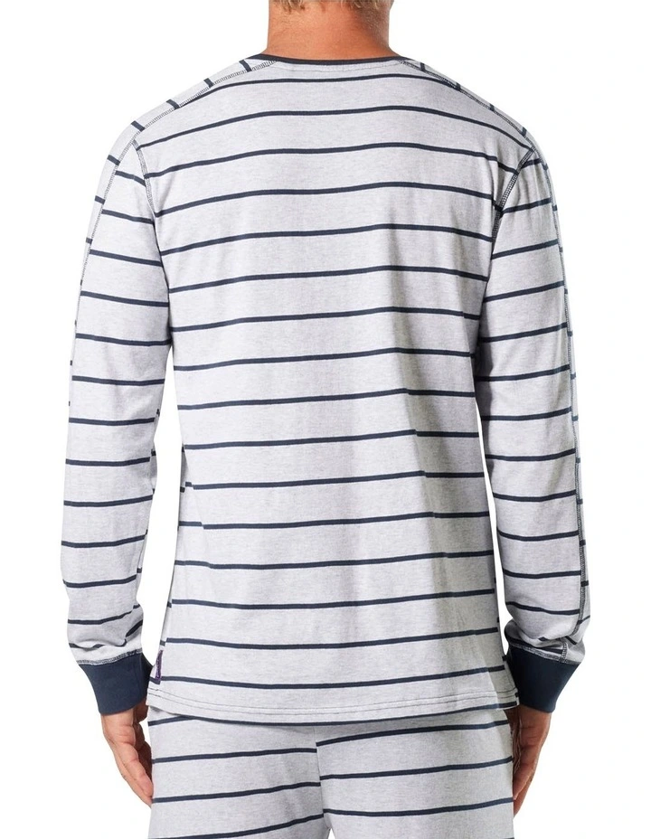 Broad Stripe Cotton Long Sleeve Sleep Tee in Grey Marle image 3