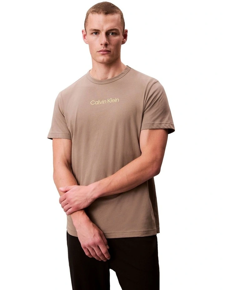 Cotton Crewneck Sleep T-Shirt in Brown image 1