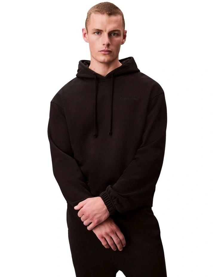 Cotton Terry Blend Sleep Hoodie in Black image 1