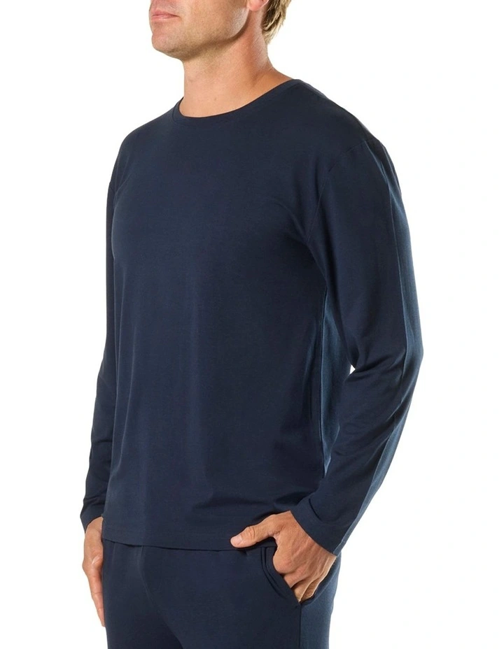 Long Sleeve Bamboo Sleep Tee in Blue image 3