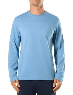Long Sleeve Cotton Sleep Tee in Blue