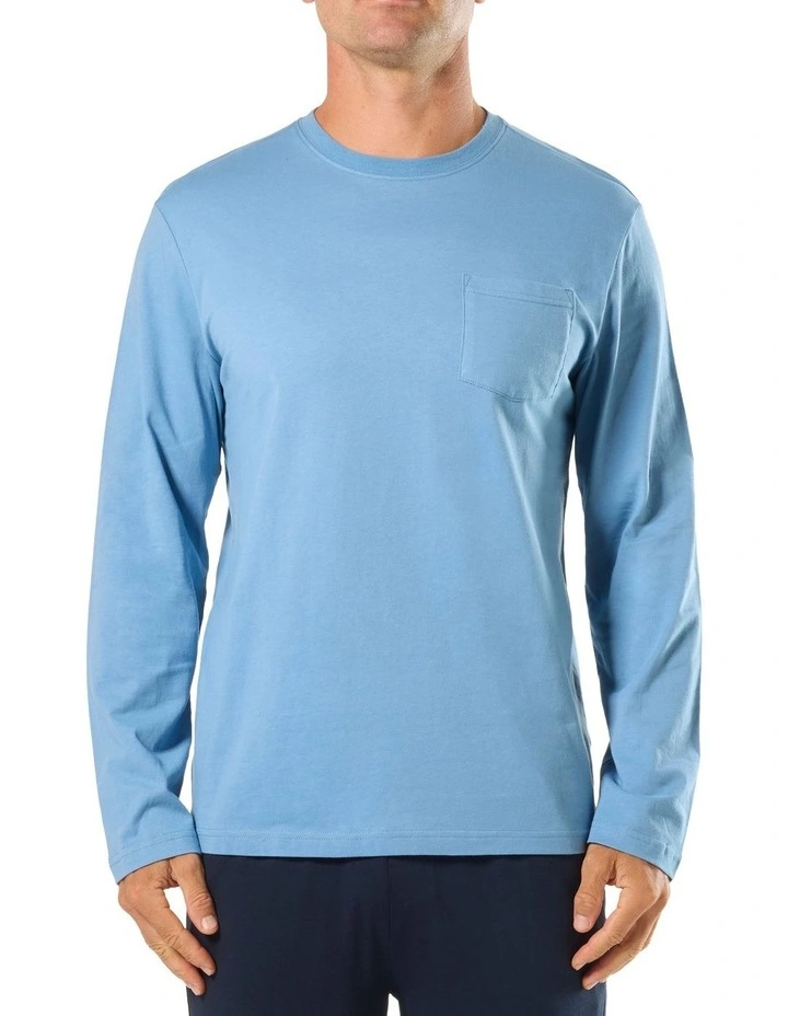 Long Sleeve Cotton Sleep Tee in Blue image 1