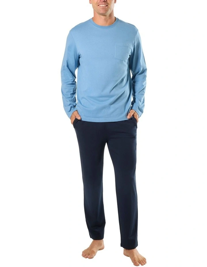 Long Sleeve Cotton Sleep Tee in Blue image 4