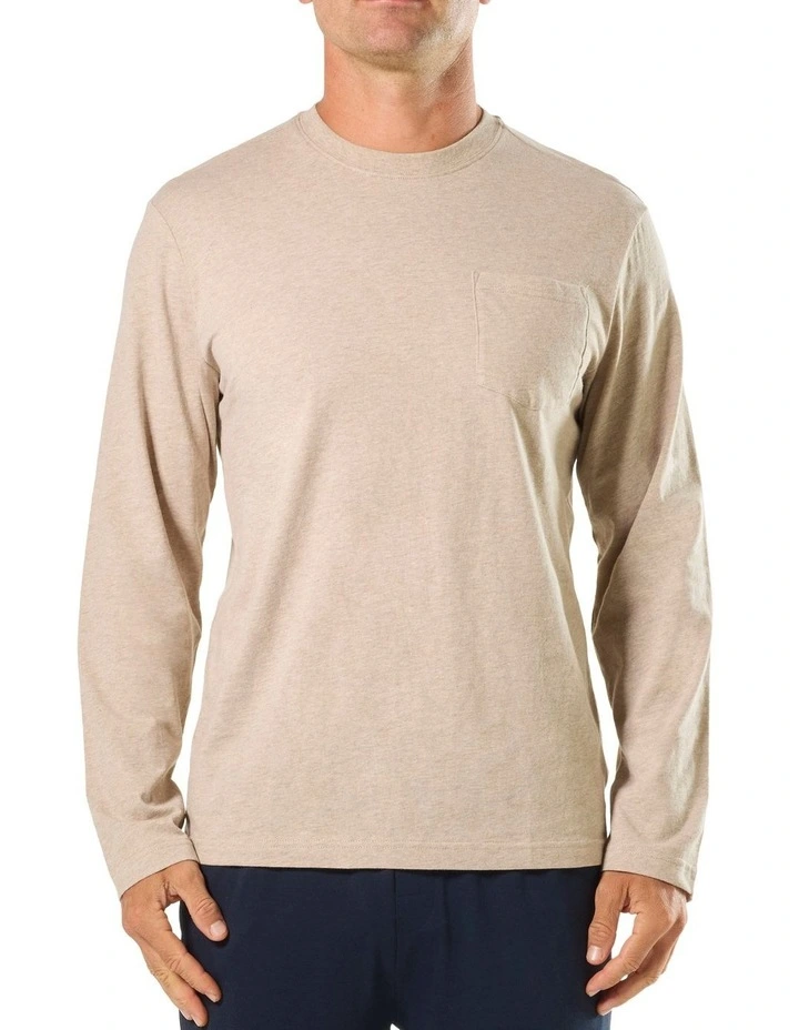 Relaxed Long Sleeve Crew Tee in Beige image 1