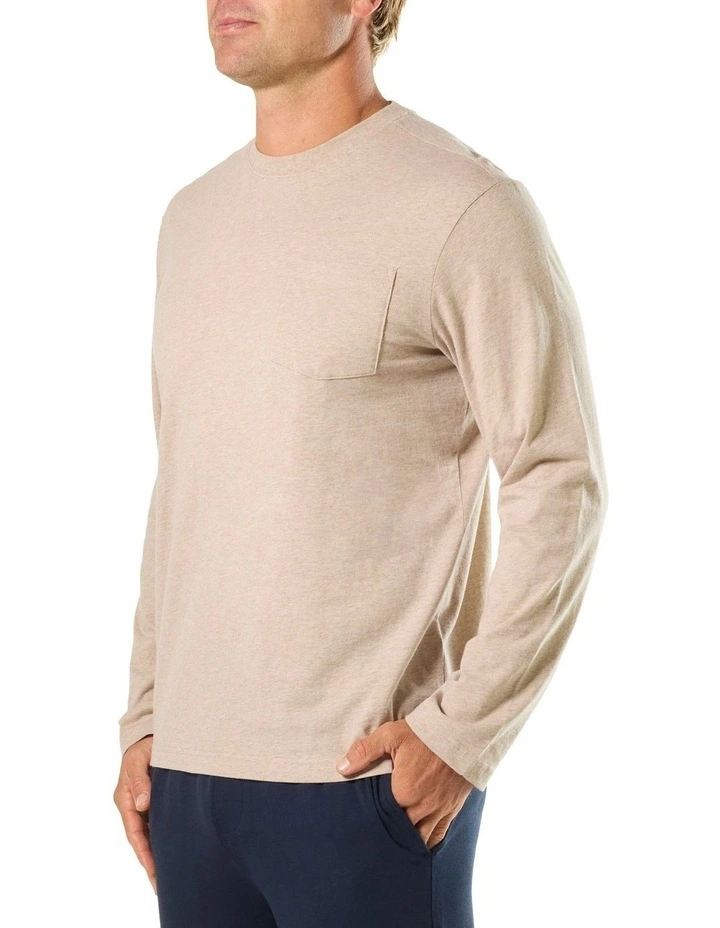 Relaxed Long Sleeve Crew Tee in Beige image 3