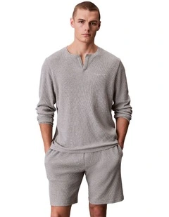 LS Waffle Henley Sleep Tee in Grey Heather