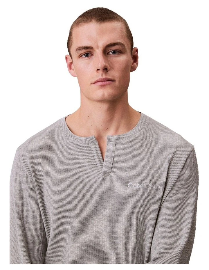 LS Waffle Henley Sleep Tee in Grey Heather image 5