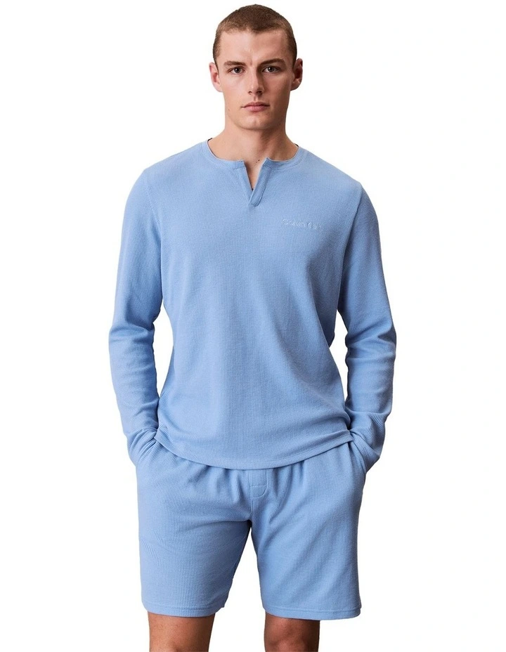 LS Waffle Henley Sleep Tee in Blue image 1