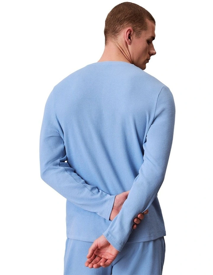 LS Waffle Henley Sleep Tee in Blue image 2