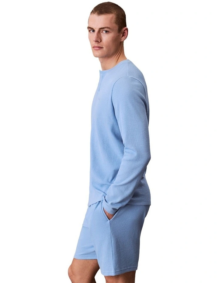 LS Waffle Henley Sleep Tee in Blue image 3