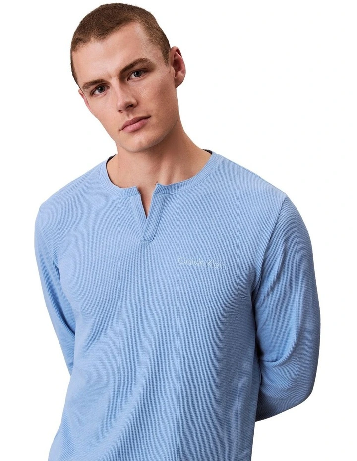 LS Waffle Henley Sleep Tee in Blue image 5