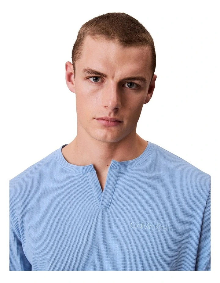LS Waffle Henley Sleep Tee in Blue image 6