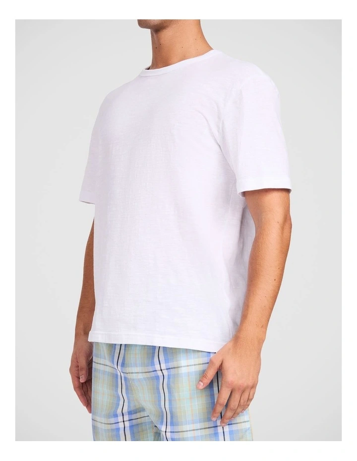 Short Sleeve Cotton Slub Sleep Tee in White image 3
