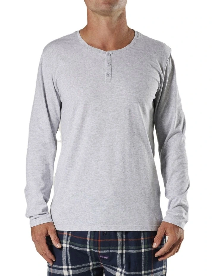 Henley Cotton Long Sleeve Sleep Tee in Grey Marle image 1